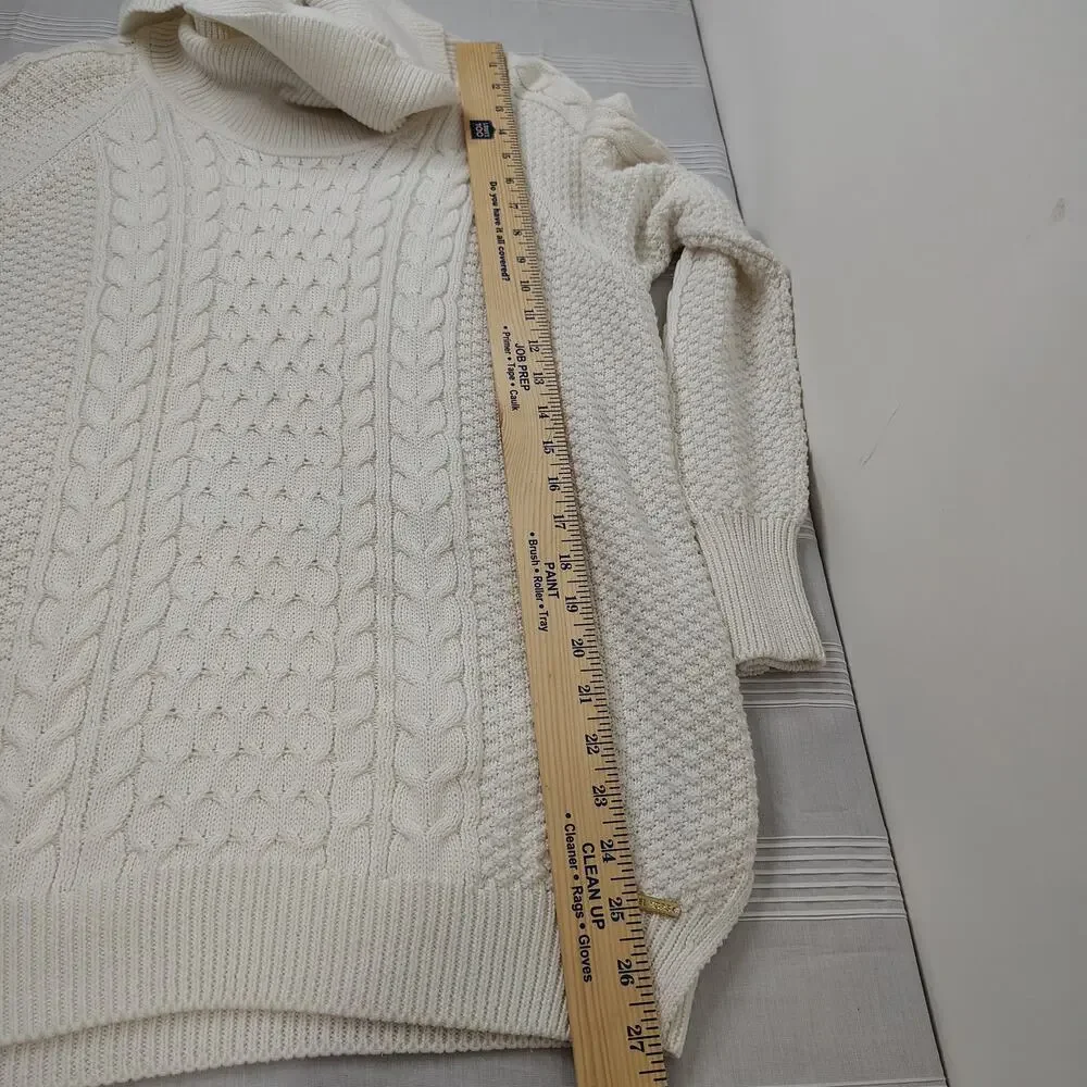 Michael Kors Heavy Cowl Neck‎ Sweater Womens Medium Cream Cable / Waffle Knit